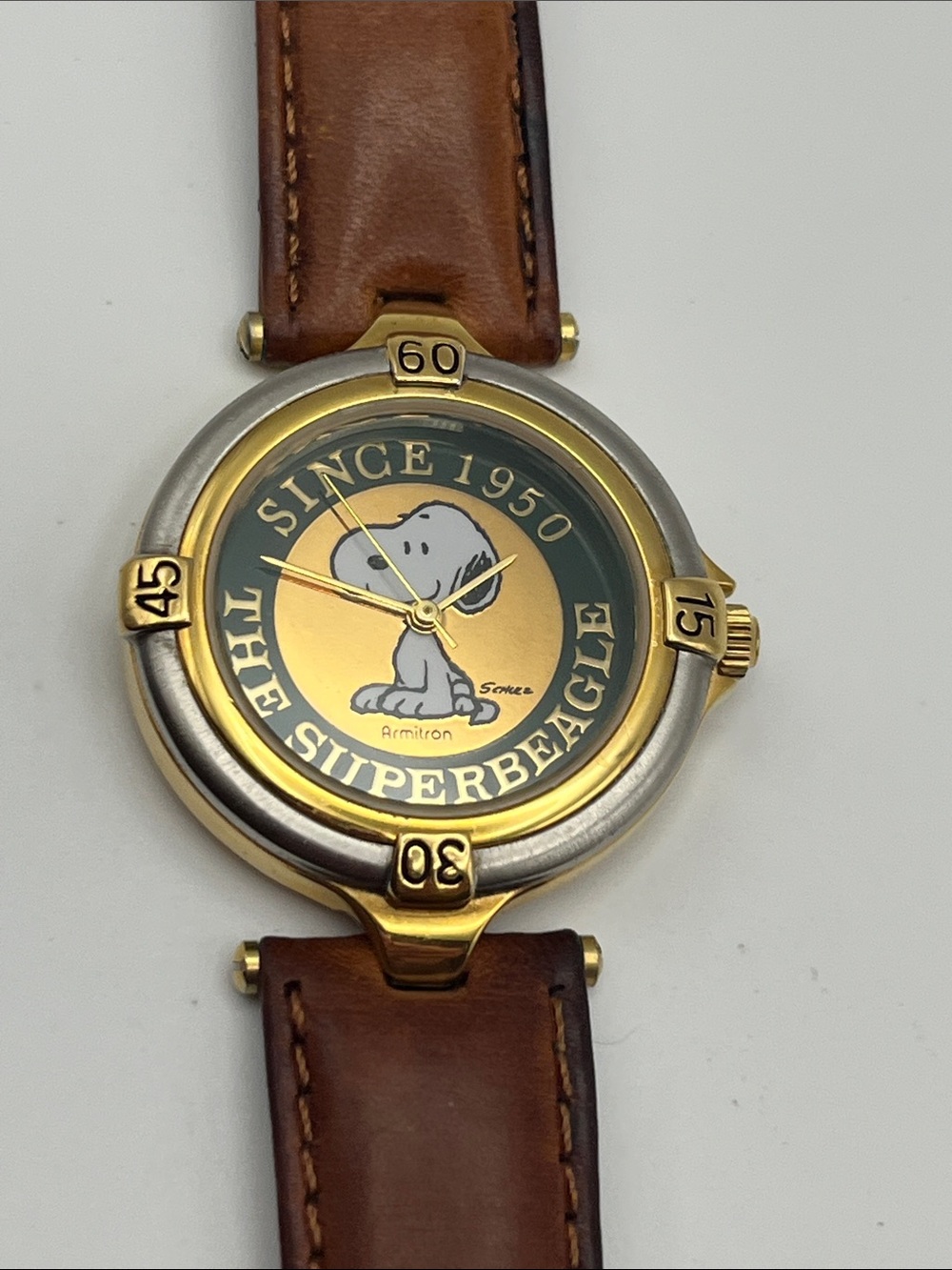 Armitron Gold & Brown Snoopy 'The Superbeagle' Watch
